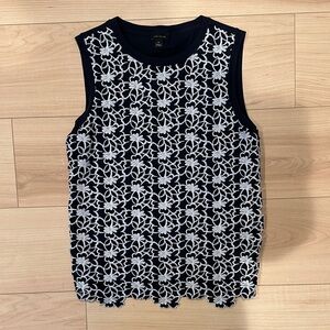 Ann Taylor Navy and White Floral Lace Blouse